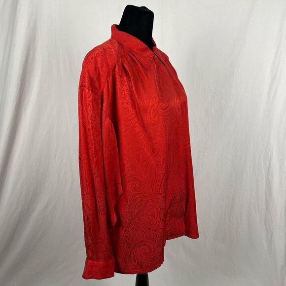 Silk Land Vintage 100% Silk Red Paisley Blouse - Women’s 10 - Picture 2 of 7